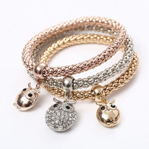 Crystal Owl Heart Charm Bracelets